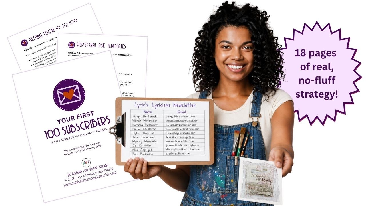 cover sheet for Your First 100 Leads guide, woman holding newsletter clip board, 